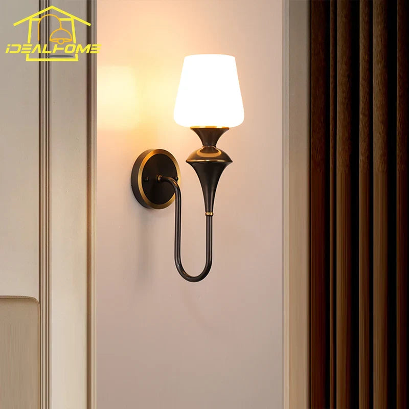 Afralia™ Copper Glass LED Wall Sconce, Black/Gold Luxury Minimalist for Living Room & Bedroom