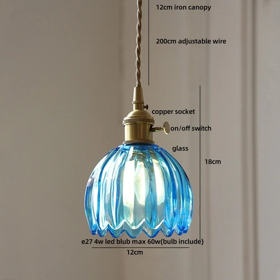 Afralia™ Pink Flower Glass LED Pendant Light Fixture - Modern Nordic Hanging Lamp