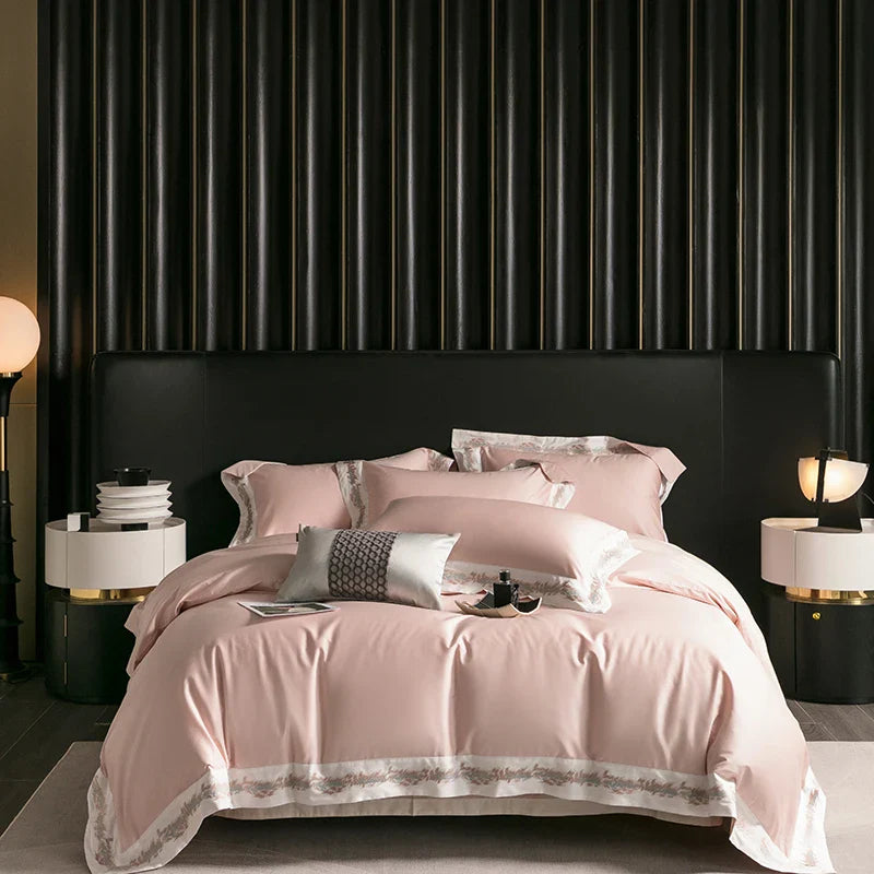 Afralia™ Luxury Jacquard Embroidery Bedding Set in Champagne Gold and Black