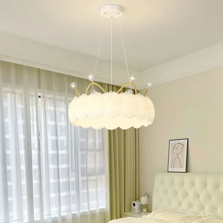 Afralia™ Gold&White LED Crown Small Chandelier for Living Dining Bedroom - Indoor Decor Lighting