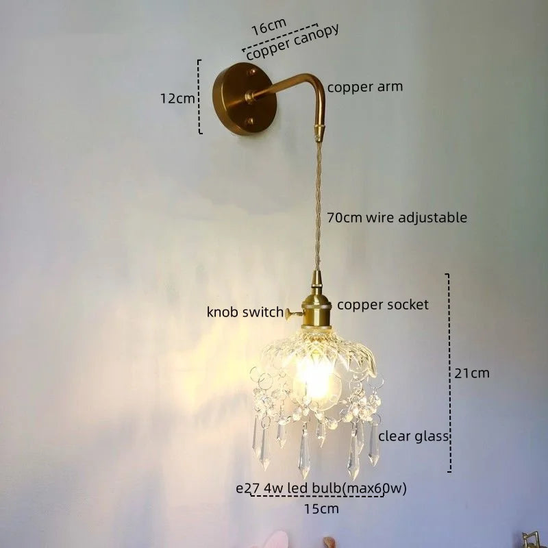 Afralia Crystal Copper LED Wall Sconce Light for Home Decor & Indoor Lighting