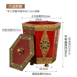 Afralia™ Wood Lid Trash Can Large Bedroom Kitchen Living Room Waste Bin