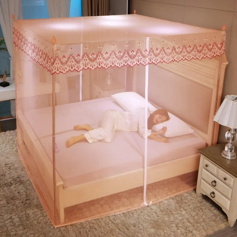 Afralia™ Zipper Lace Mosquito Net - Stainless Steel Bracket, Romantic Queen Bed Nets