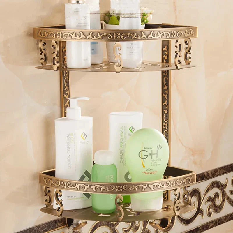 Afralia™ Aluminum Bathroom Corner Shelf - 40cm Length, Antique Finish, Shower Room Basket