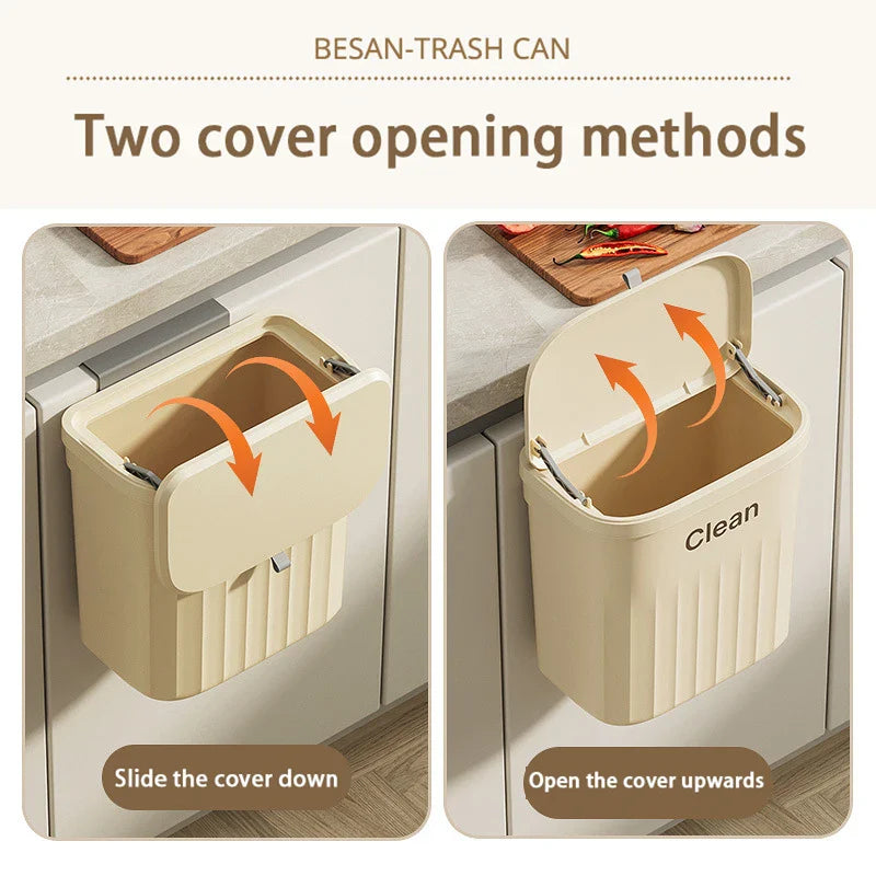 Afralia™ Kitchen Cabinet Hanging Trash Can with Lid and Large Capacity