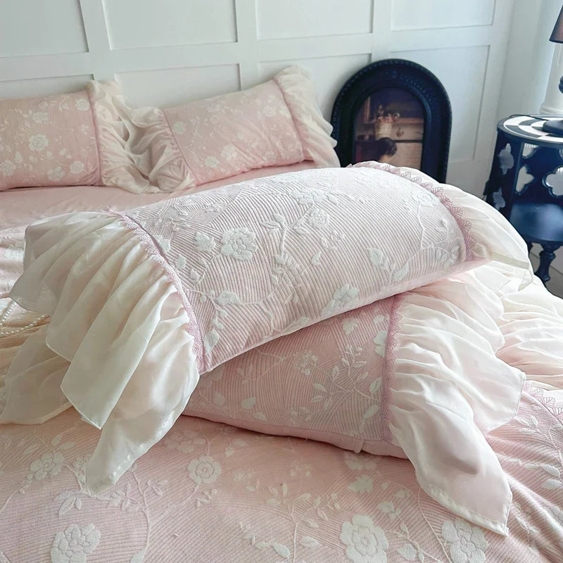 Afralia™ Lace Ruffles Velvet Princess Bedding Set: Duvet, Sheet, Pillowcases