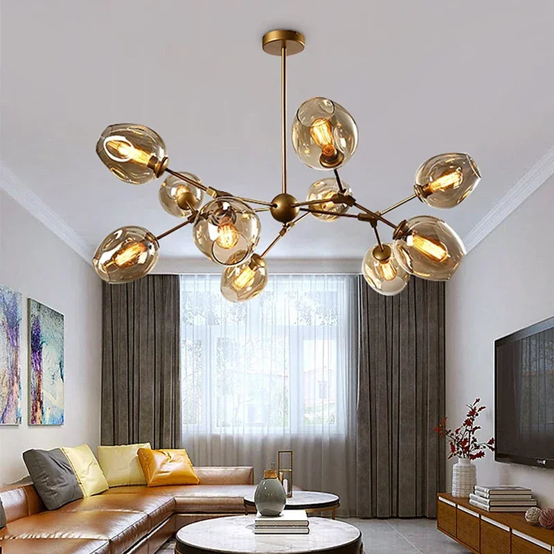 Afralia™ Glass LED Chandelier Pendant Light for Home Ceiling Dining Room Suspension