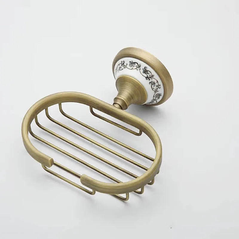 Afralia™ Antique Brass Ceramic Soap Dish Copper Soap Basket Bathroom Accessories