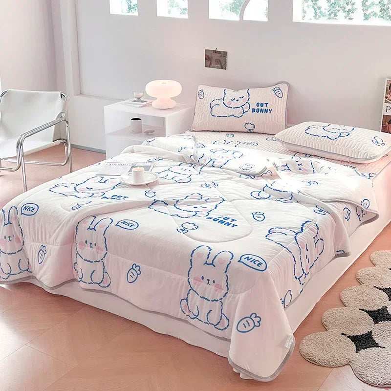 Afralia™ Cool Summer Blanket Set with Latex Bed Mat - Lightweight Breathable Comforter Bedding