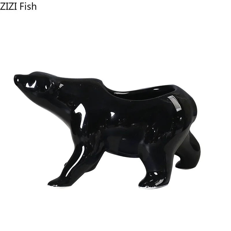 Polar Bear Ceramic Vase Small Plant Pot Table Decoration Flowers Arrangement Afralia™ Aesthetic Decor