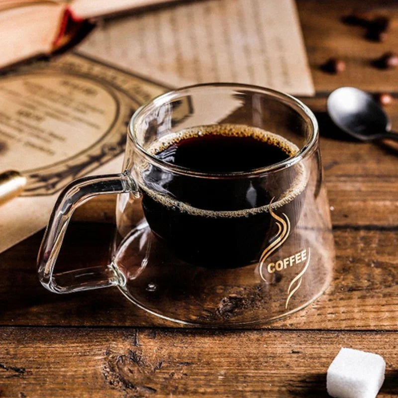 Afralia™ Glass Double Wall Coffee Mug with Handle, 200ml Heat-resistant Espresso Cup