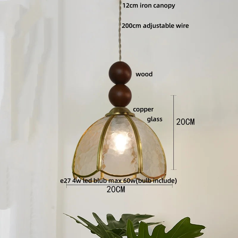 Afralia™ Tiffany Wood Globe LED Pendant Lamp for Kitchen Cafe Reading, Gold Copper Blue Glass