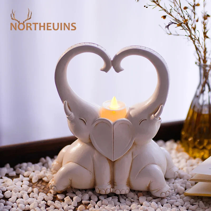 Afralia™ Elephant Couple Resin Candlestick Figurines Decor