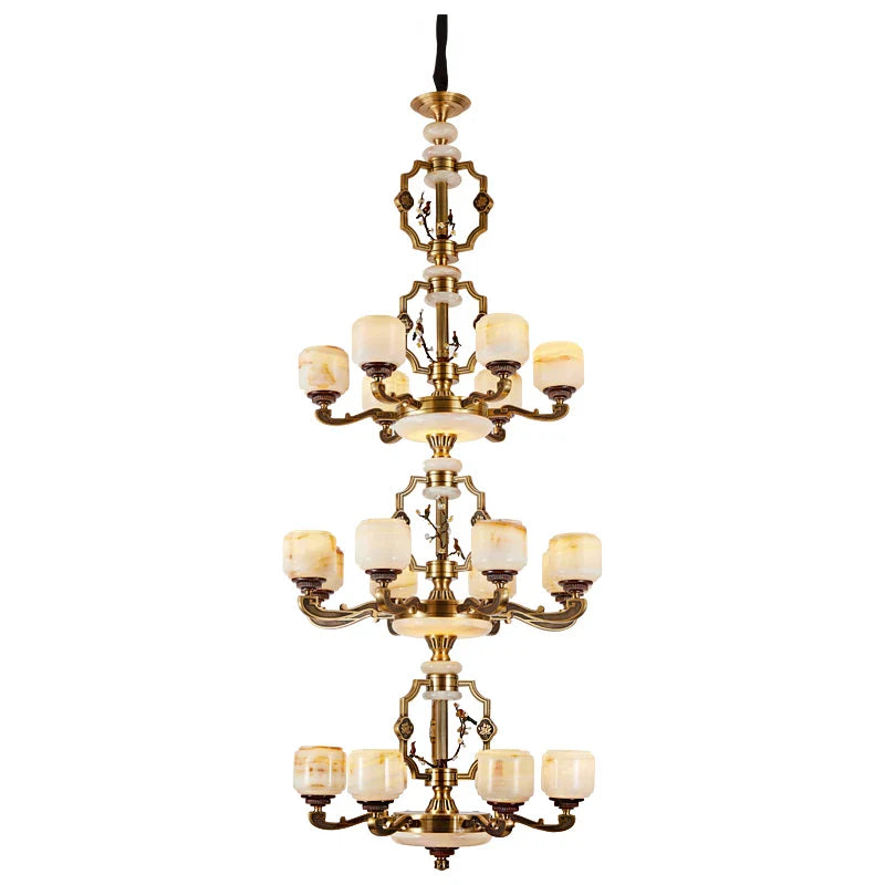 Afralia™ Jade Zinc Alloy Chandelier for Living Room, Restaurant, Hall - Elegant Chinese Design