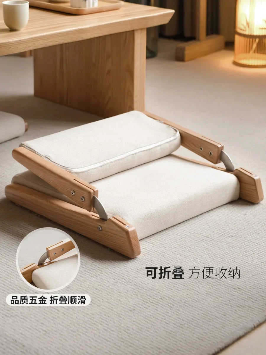 Afralia™ Solid Wood Legless Tatami Armchair