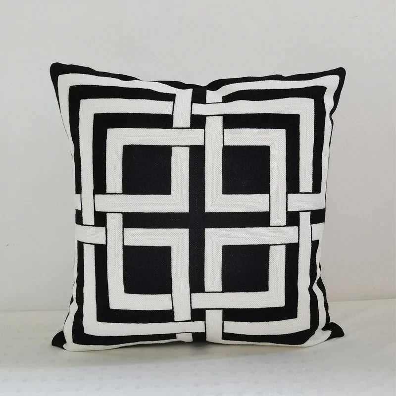 Afralia™ Geometric Embroidery Cushion Cover 45x45cm Black Grey Soft Cozy for Home Decor