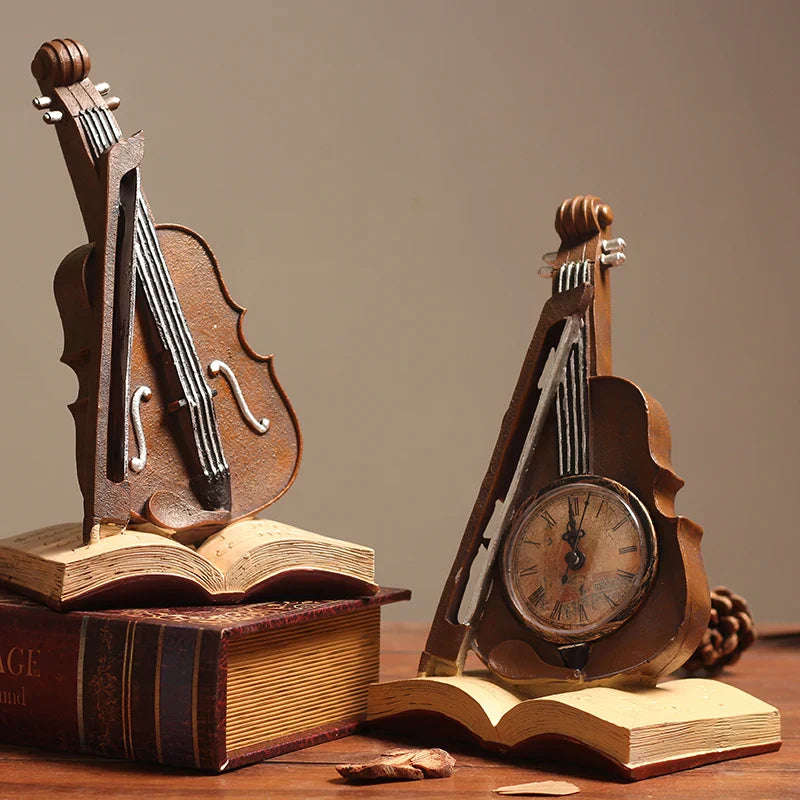 Afralia™ Violin Ornaments Clock Sculpture for Home Decor