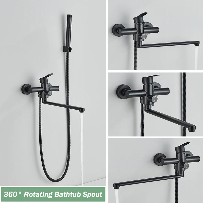 Afralia™ Matte Black Tub Shower Faucet with Swivel Spout Wall Mount Bath Mixer