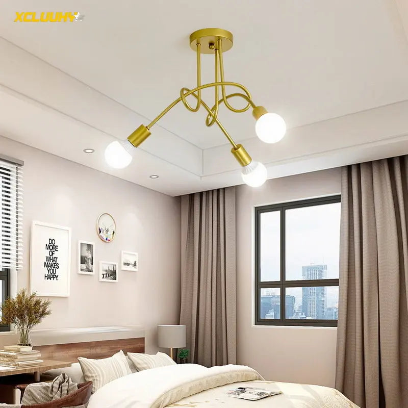 Afralia™ Gold Black Sputnik Chandelier Pendant Light for Living Room Bedroom Farmhouse