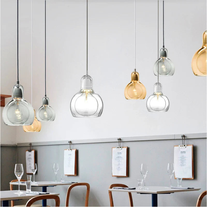 Afralia™ Gourd Glass Pendant Lamps Clear Amber Modern Dining Room Hanging Lights