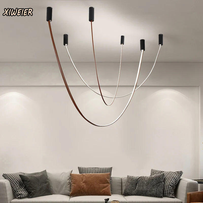 Afralia™ Leather Luminous Line Chandelier | Modern Minimalist Duplex Dining Room Office Art Luxury Lamp