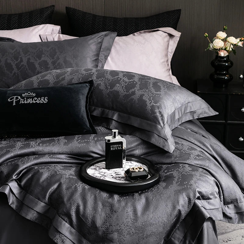 Afralia™ Luxury 1000TC Egyptian Cotton Jacquard Bedding Set in Dark Gray