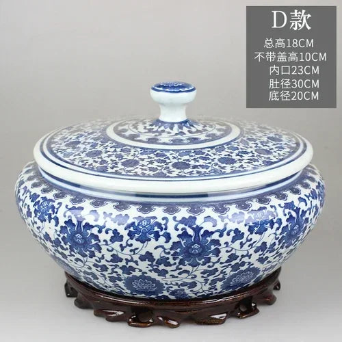 Afralia™ Blue Flower Ceramic Tea Caddy Jar - Living Room Decor or Home Ornament