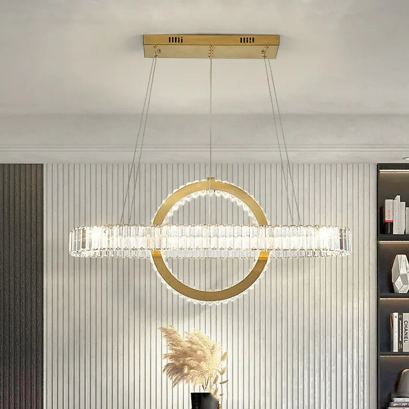 Afralia™ Chrome Gold Steel LED Pendant Light with K9 Crystals
