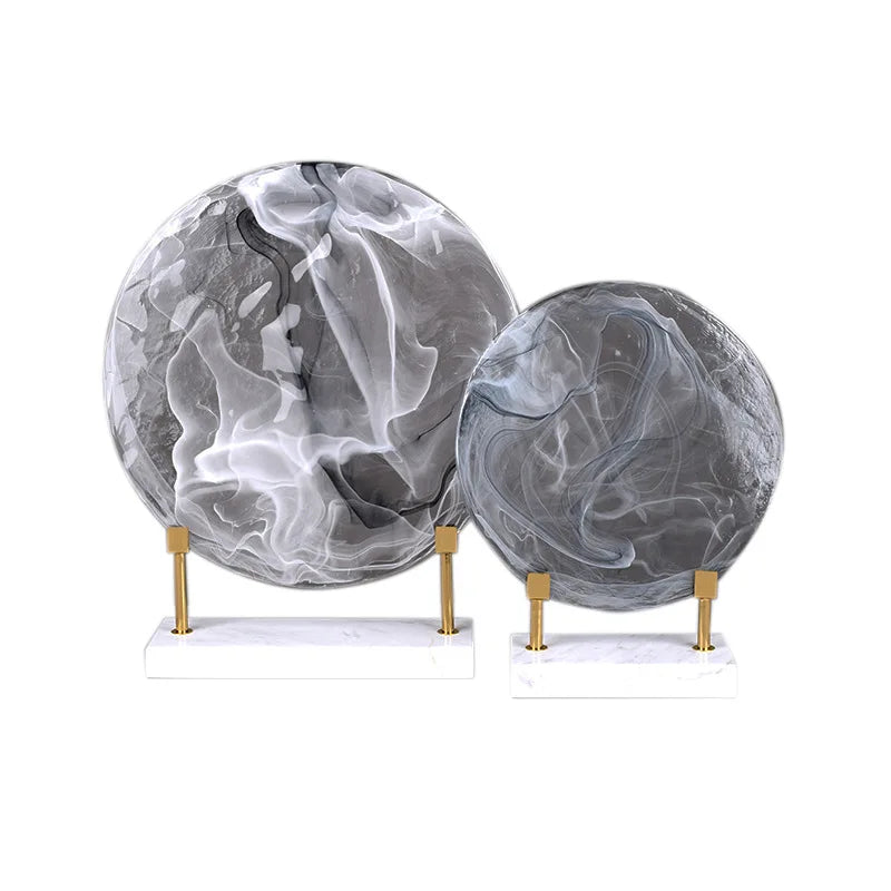 Afralia™ Glass Geometric Disk Marble Cake Craft Home Decor Figurines