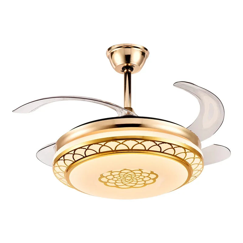 Afralia™ Modern Chandelier Ceiling Fan with Retractable Blades & LED Lights