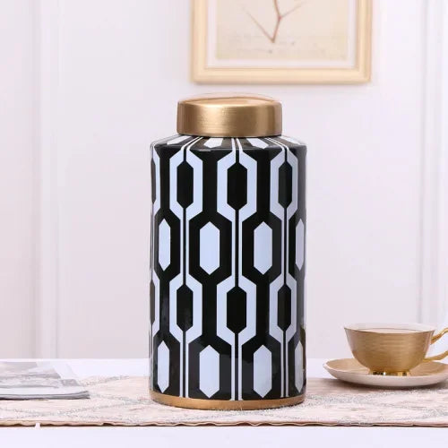 Afralia™ Geometric Stripes Ceramic Vase Home Decor Storage Tank Living Room Table