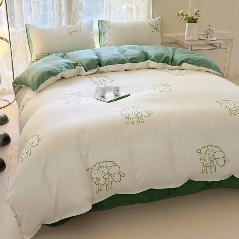 Afralia™ Summer Cartoon Printed Bedding Set for Students & Adults, Breathable Duvet Cover Kit