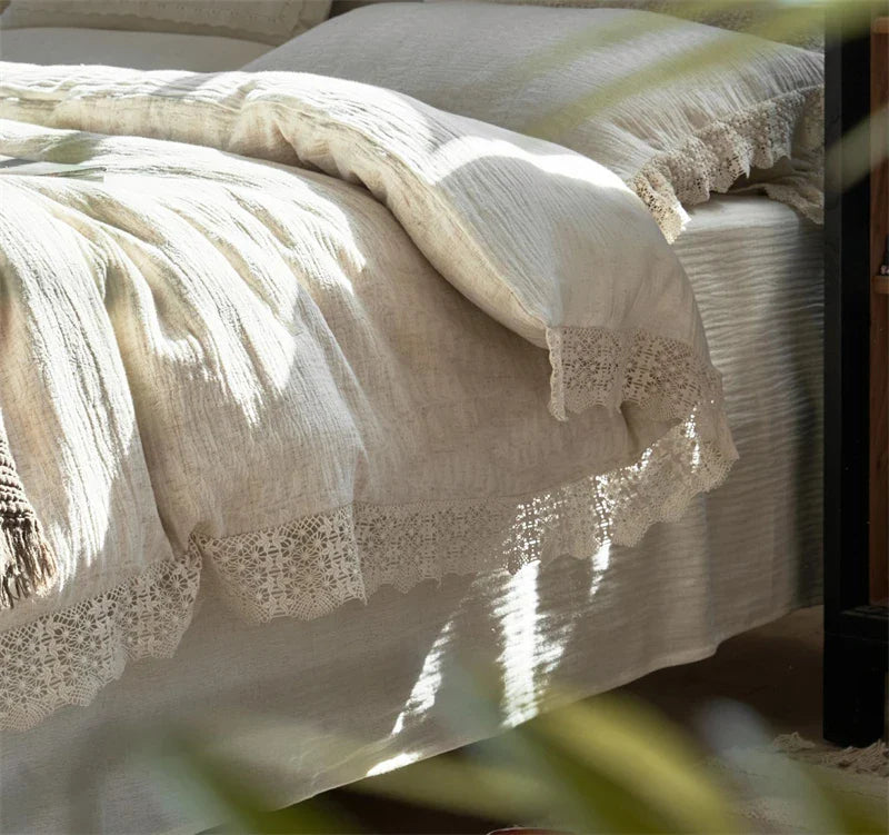Afralia™ Vintage Lace Jacquard Bedding Set - Duvet Cover, Sheet, Pillowcases