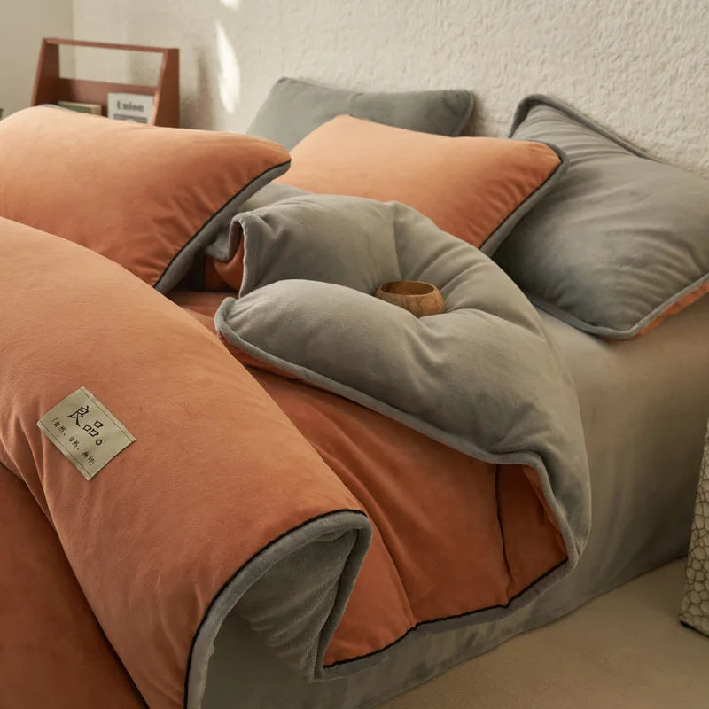 Afralia™ Color Block Milk Velvet Duvet Cover - Warm Single Bedclothes for Autumn/Winter