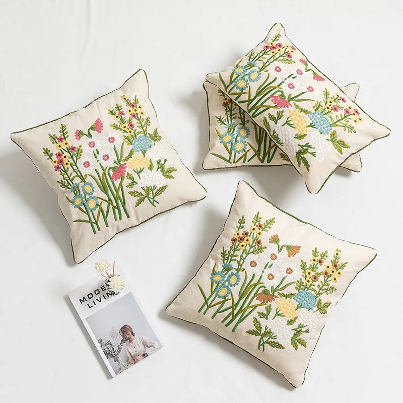 Afralia™ Daisy Floral Embroidery Pillow Cover Yellow Blue 45x45cm/30x50cm