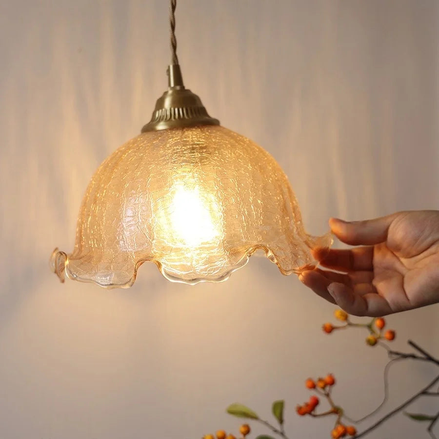 Afralia™ Amber Glass LED Wall Sconce with Pull Chain Switch for Bedroom and Bathroom