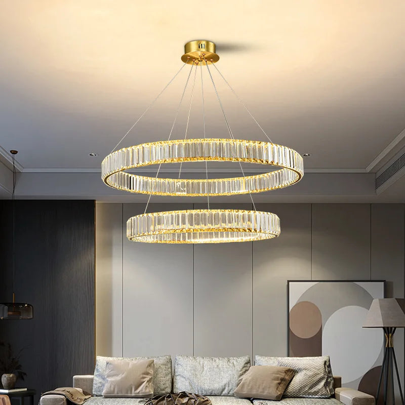 Luxury Gold Round Crystal Pendant Chandelier | Afralia™ Design for Living/Dining Room Lighting