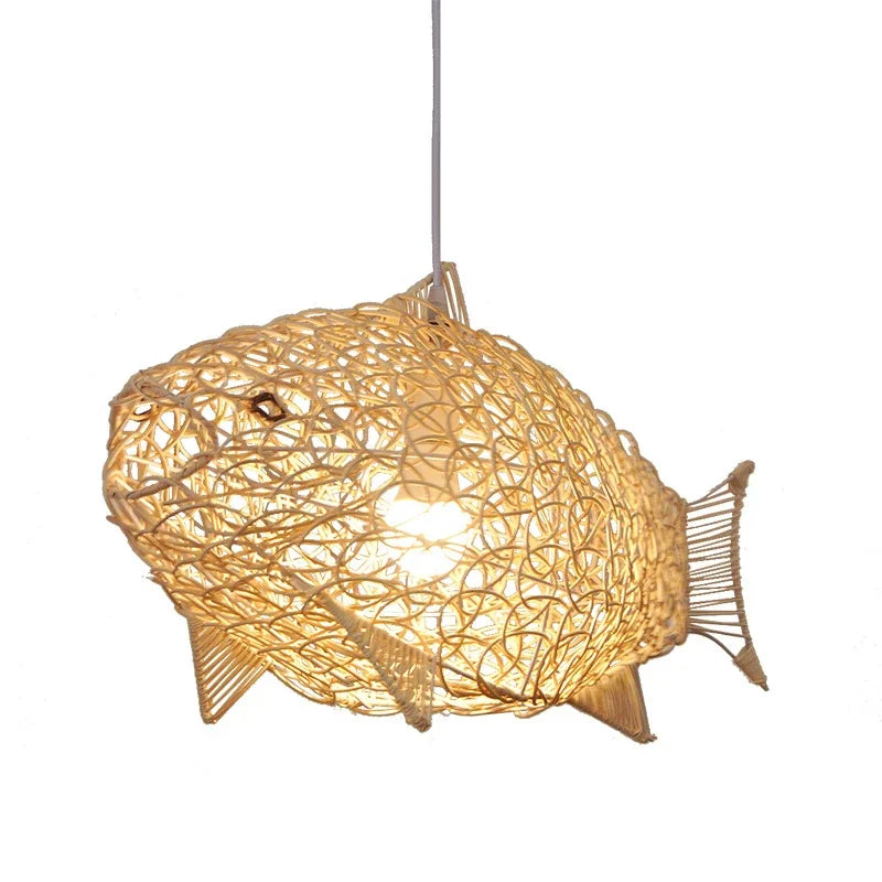 Afralia™ Nordic Bamboo Fish Art Pendant Light Fixture for Modern Kitchen Decor