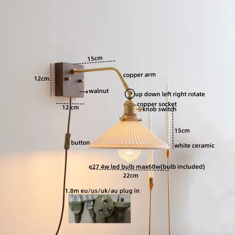 Afralia™ Ceramic LED Wall Sconce Pull Chain Switch Mirror Light Fixtures