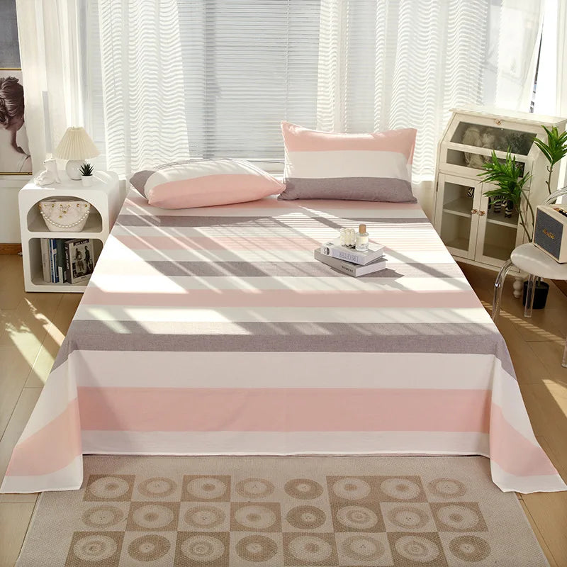 Afralia™ Soft Cotton Single Bed Sheet with Breathable Stripe Plaid