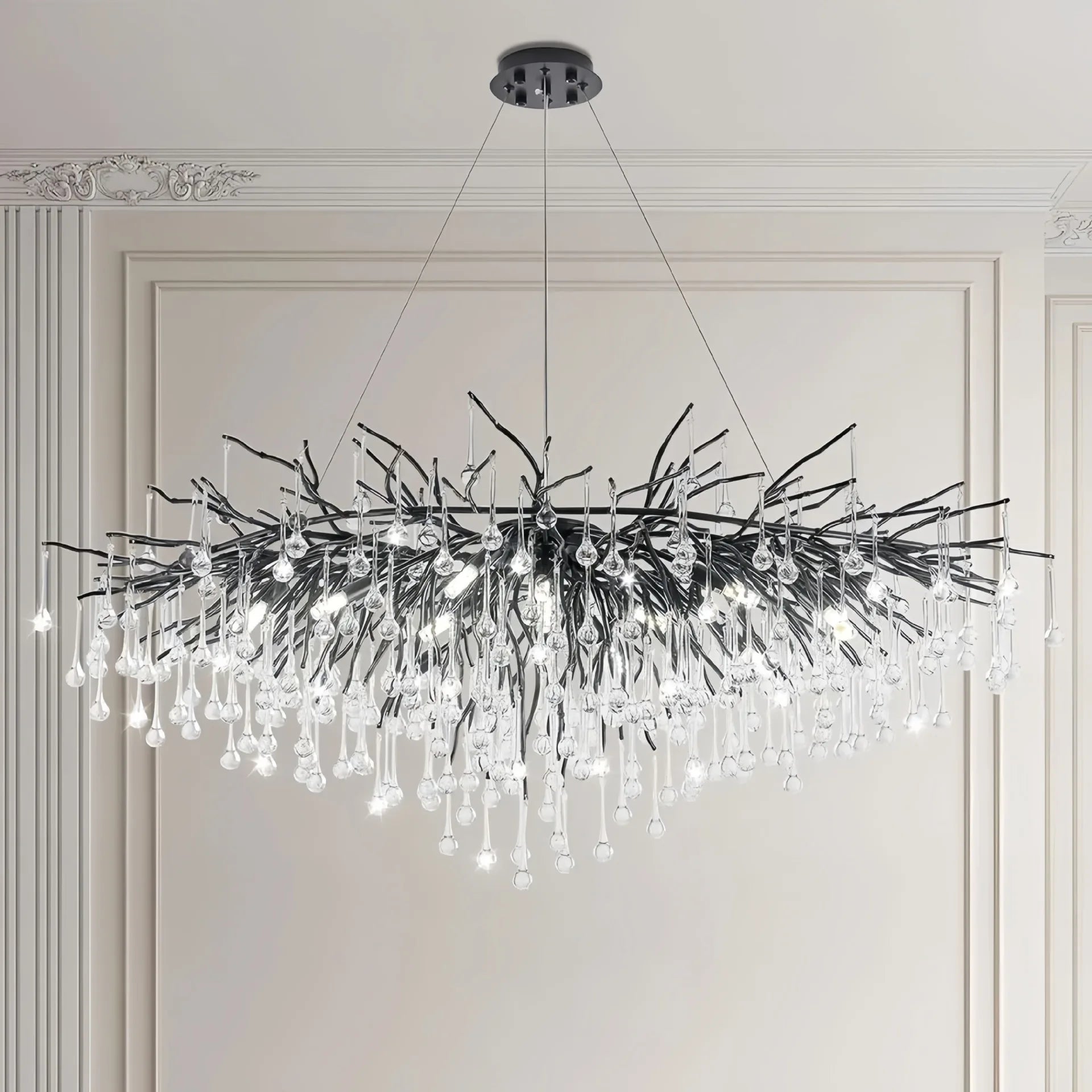 Afralia™ Large Oval Crystal Chandelier Pendant Light in Black/Gold/Chrome for Living Room and Dining Area
