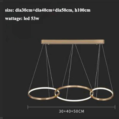 Afralia™ Modern Gold LED Circle Rings Chandelier Dimmable Dining Room Lustre