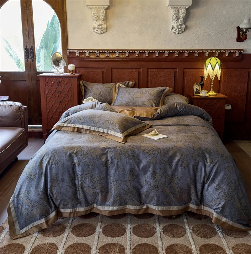 Afralia™ Vintage Digital Bedding Set 1000TC Egyptian Cotton Duvet Cover Set with Sheet & Pillowcases