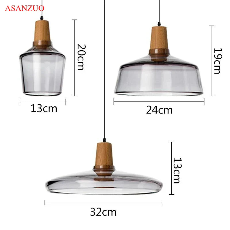 Nordic Wood Pendant Lights Glass Loft Industrial Hanging Lamp for Living Dining Room - Afralia™