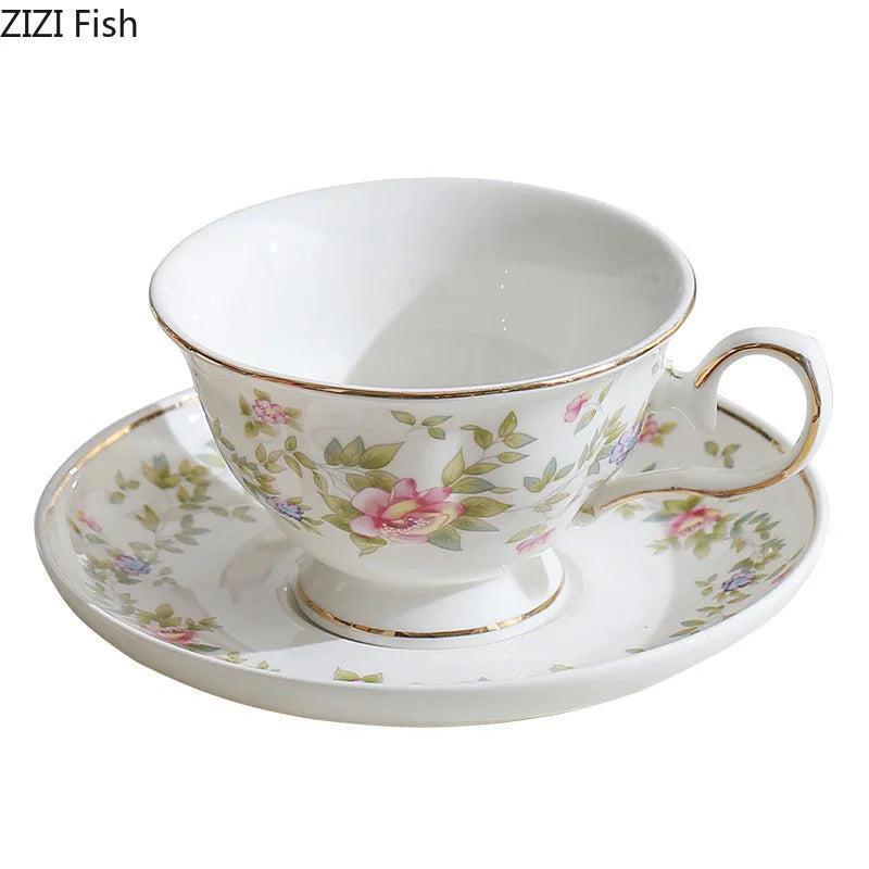 Afralia™ Gold-plated Classical Ceramic Cup & Saucer Set for Dining Table Coffee Afternoon Tea
