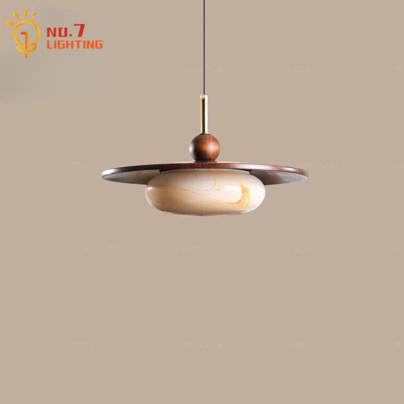 Afralia™ Zen Marble Glass Wood LED Pendant Lights for Home Decor