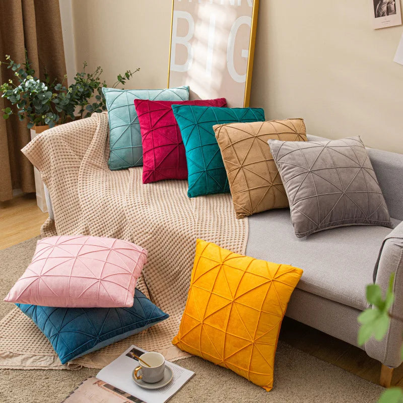 Afralia™ Velvet Decorative Pillow Case Square Cushion Solid Color Pillows