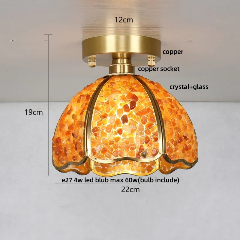 Afralia™ Handcrafted Glass Crystal Copper Ceiling Light Fixture for Dining Bedroom Kitchen