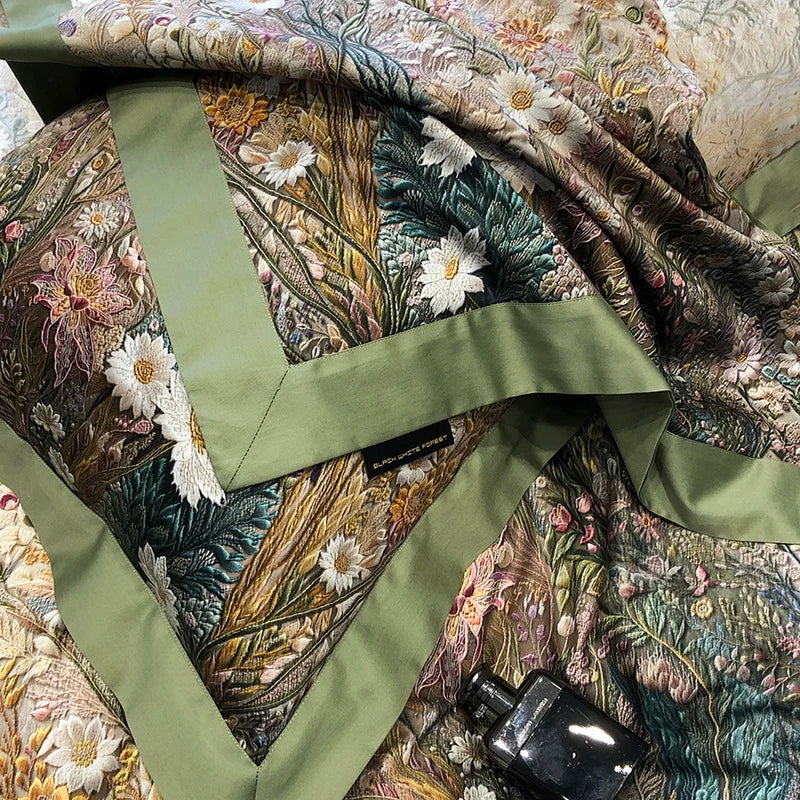Afralia™ Luxury Flowers 1000TC Egyptian Cotton Bedding Set: 1 Duvet Cover, 1 Sheet, 2 Pillowcases