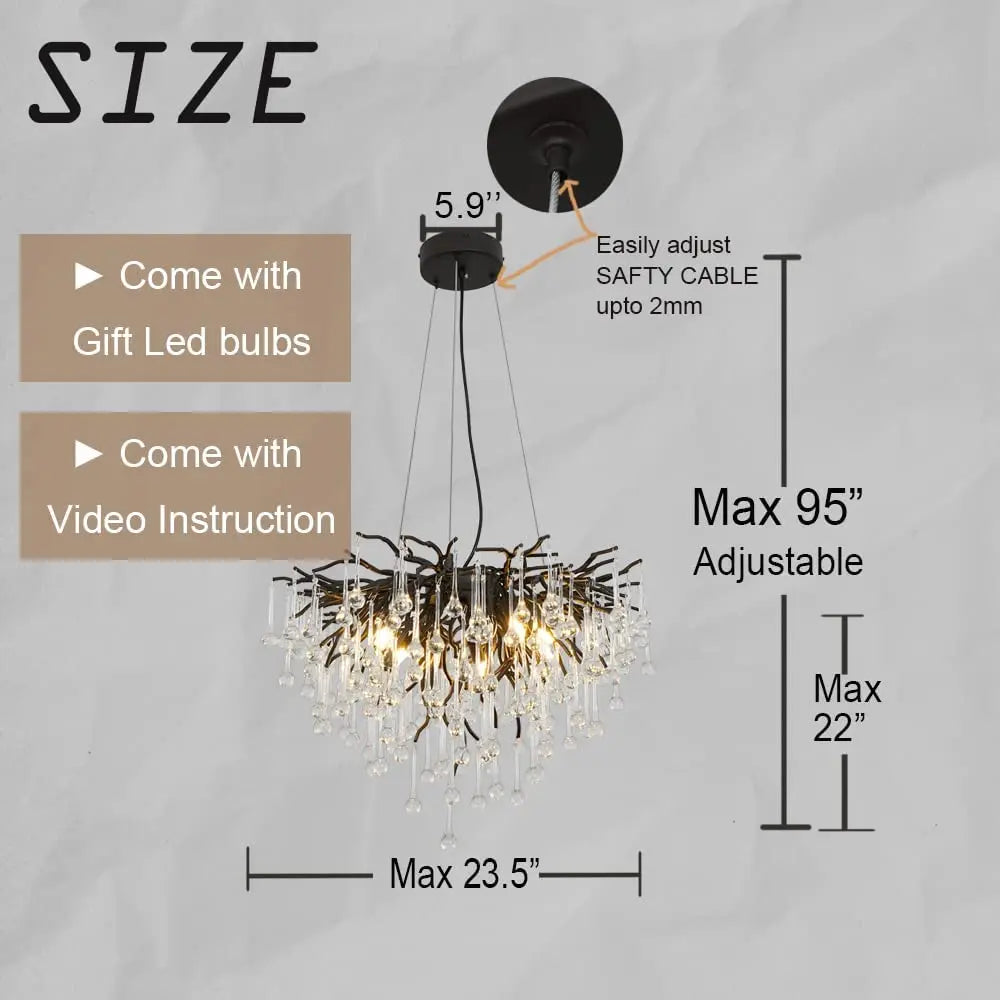 Afralia™ Crystal Chandelier: Black/Gold/Chrome Ceiling Lamp for Living Room & Dining Table